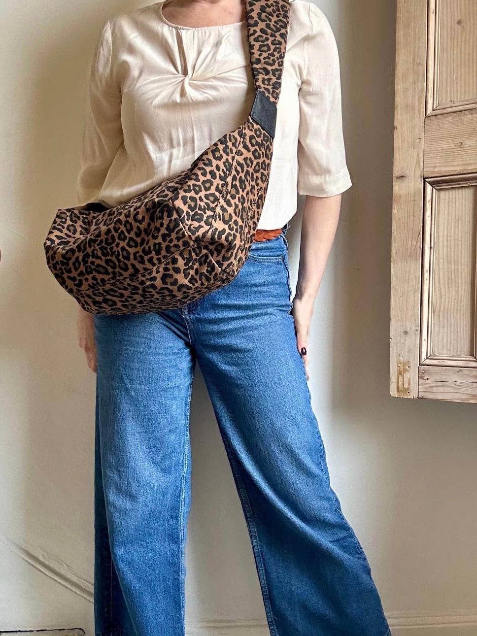 Brixton cross body sling bag - leopard print brown - large
