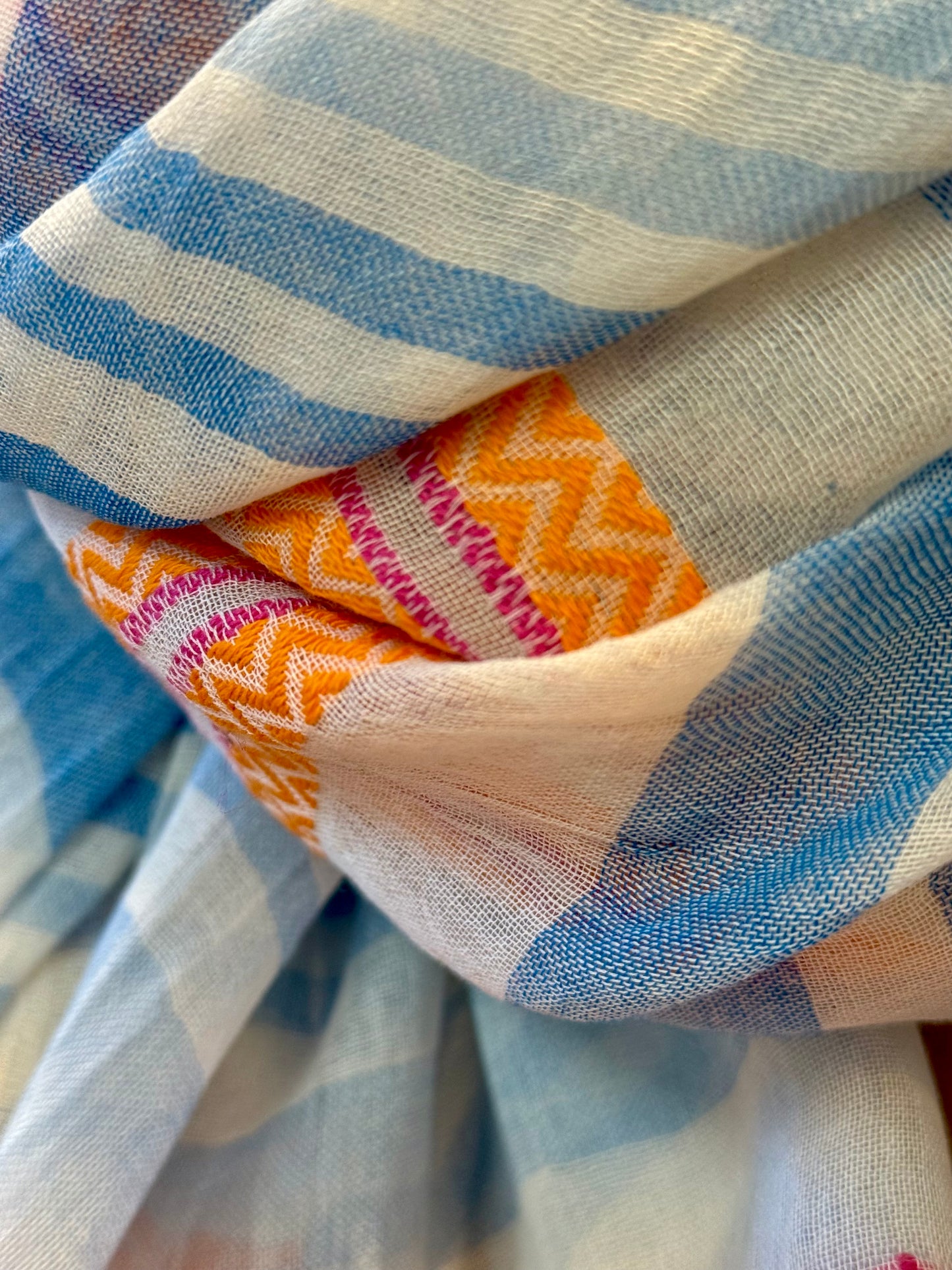 Blue, pink and orange stripe scarf by Ombré London