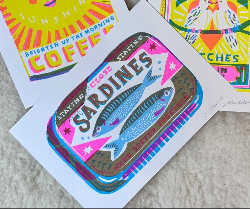 A4 sardines risograph art print by The Printed Peanut