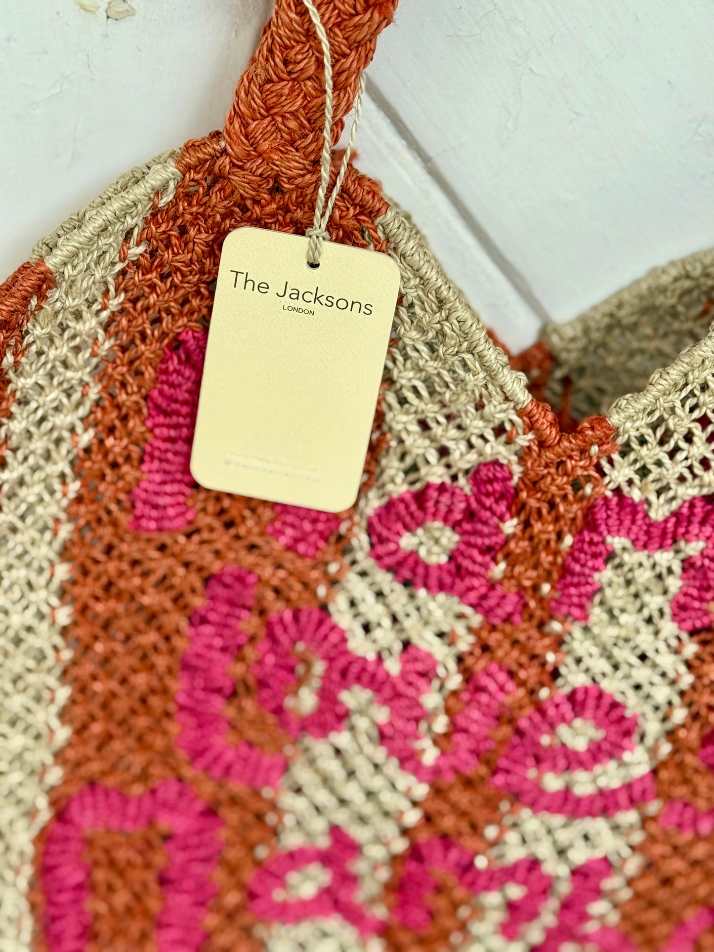The Jacksons Mama Loves Mambo Jute Bag Peach Natural Pink
