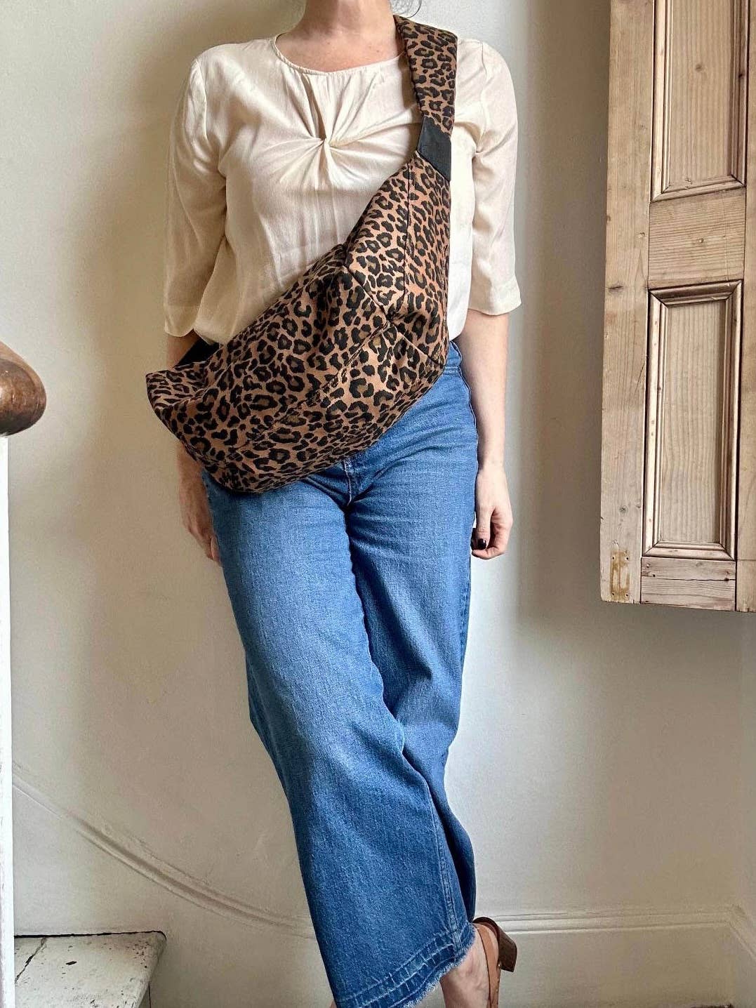 Brixton cross body sling bag - leopard print brown - large