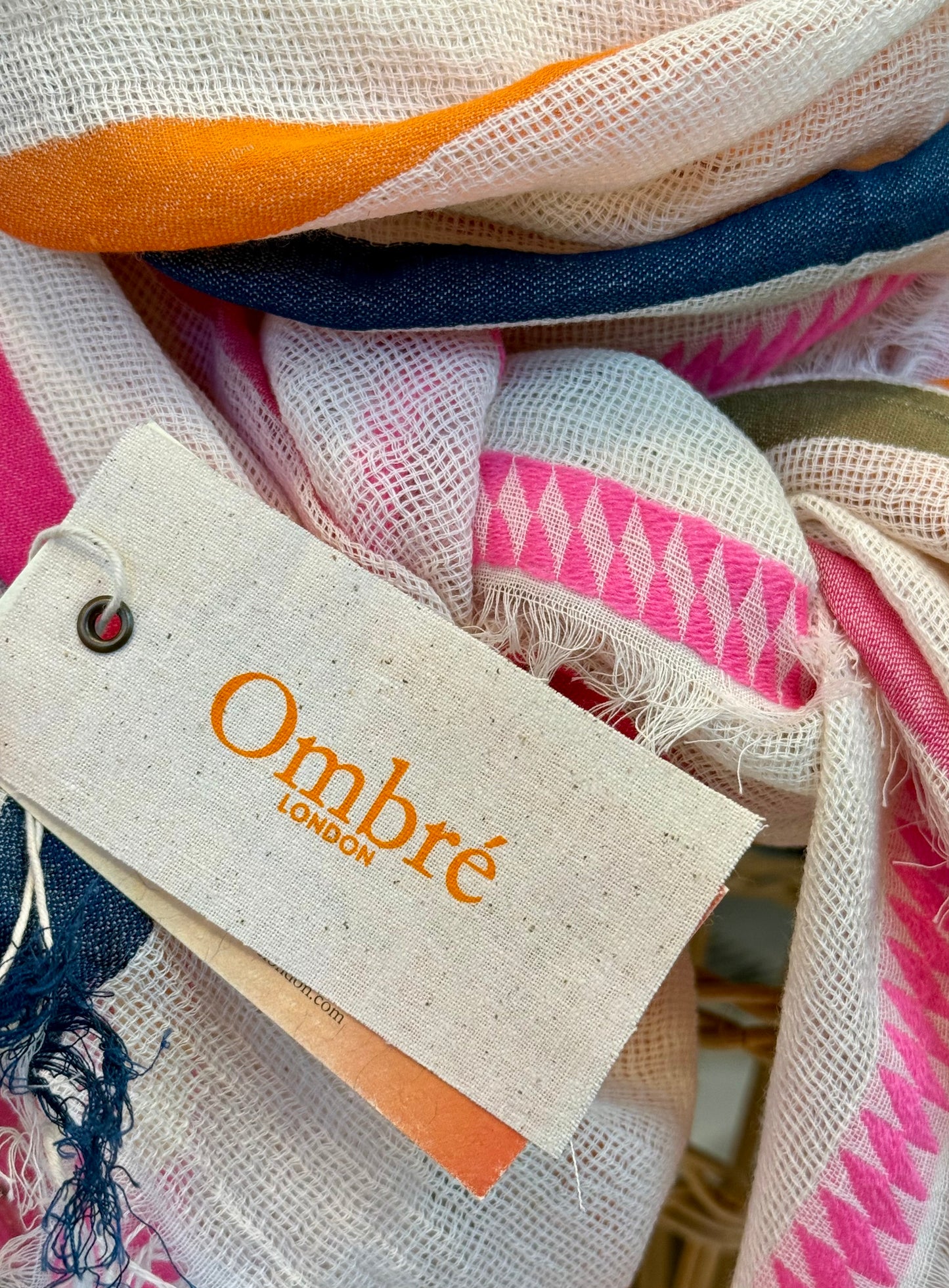 Cream scarf with multi stripes by Ombré London