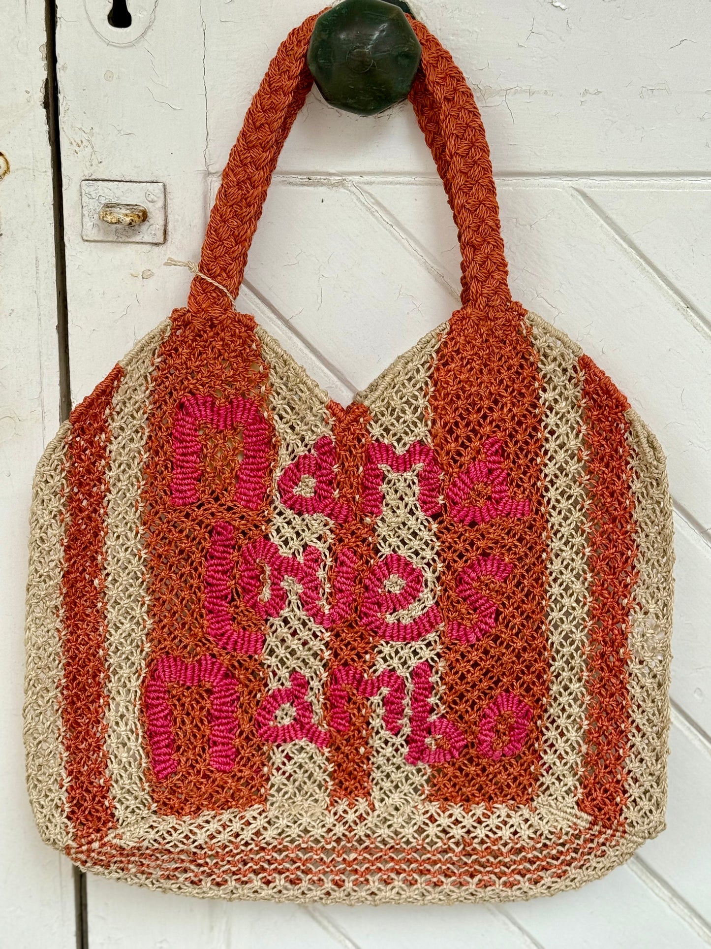 The Jacksons Mama Loves Mambo Jute Bag Peach Natural Pink