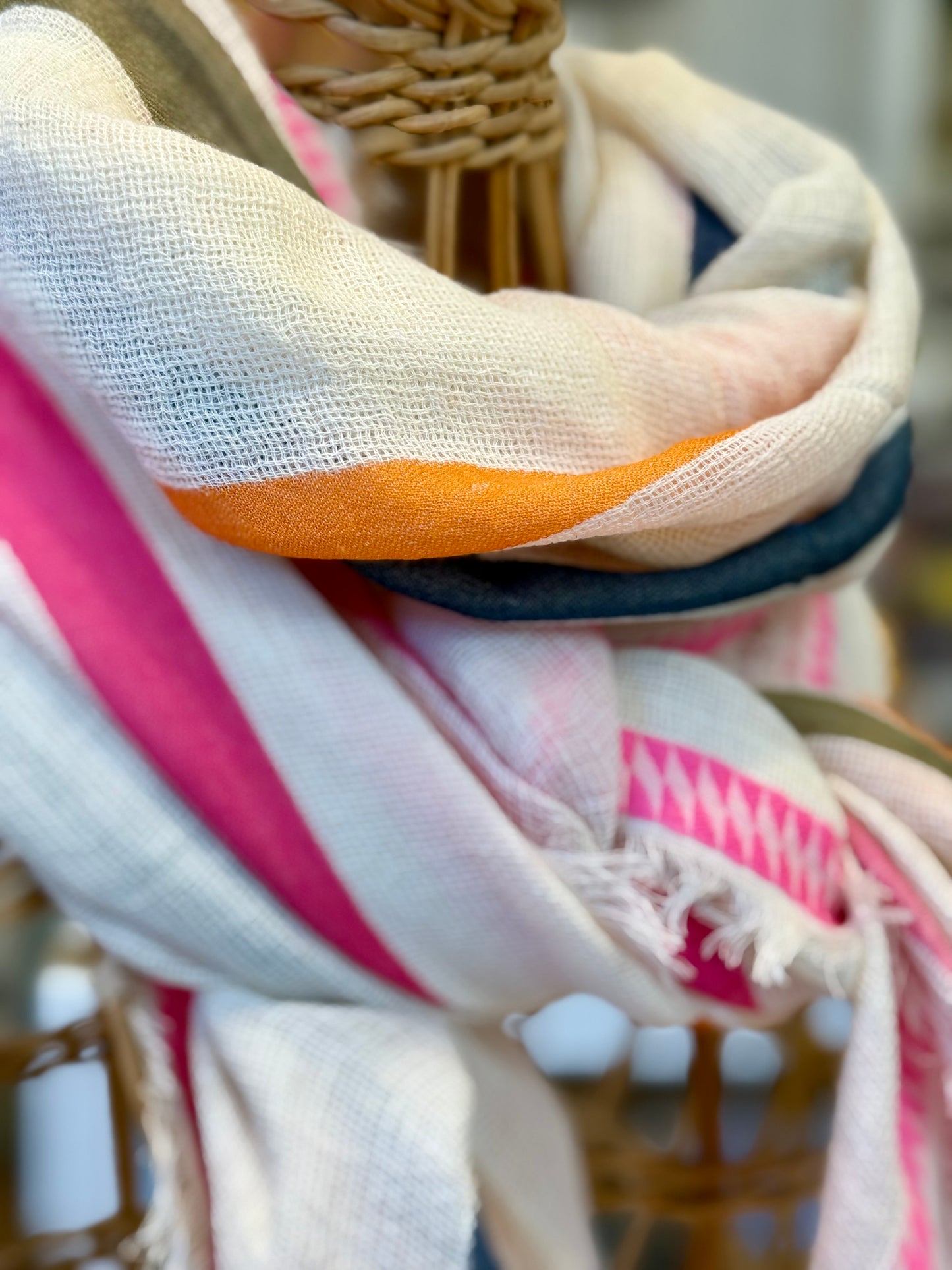 Cream scarf with multi stripes by Ombré London