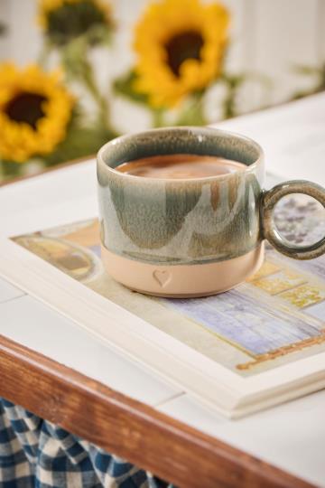 Heart stamp stoneware mug by Ib Laursen