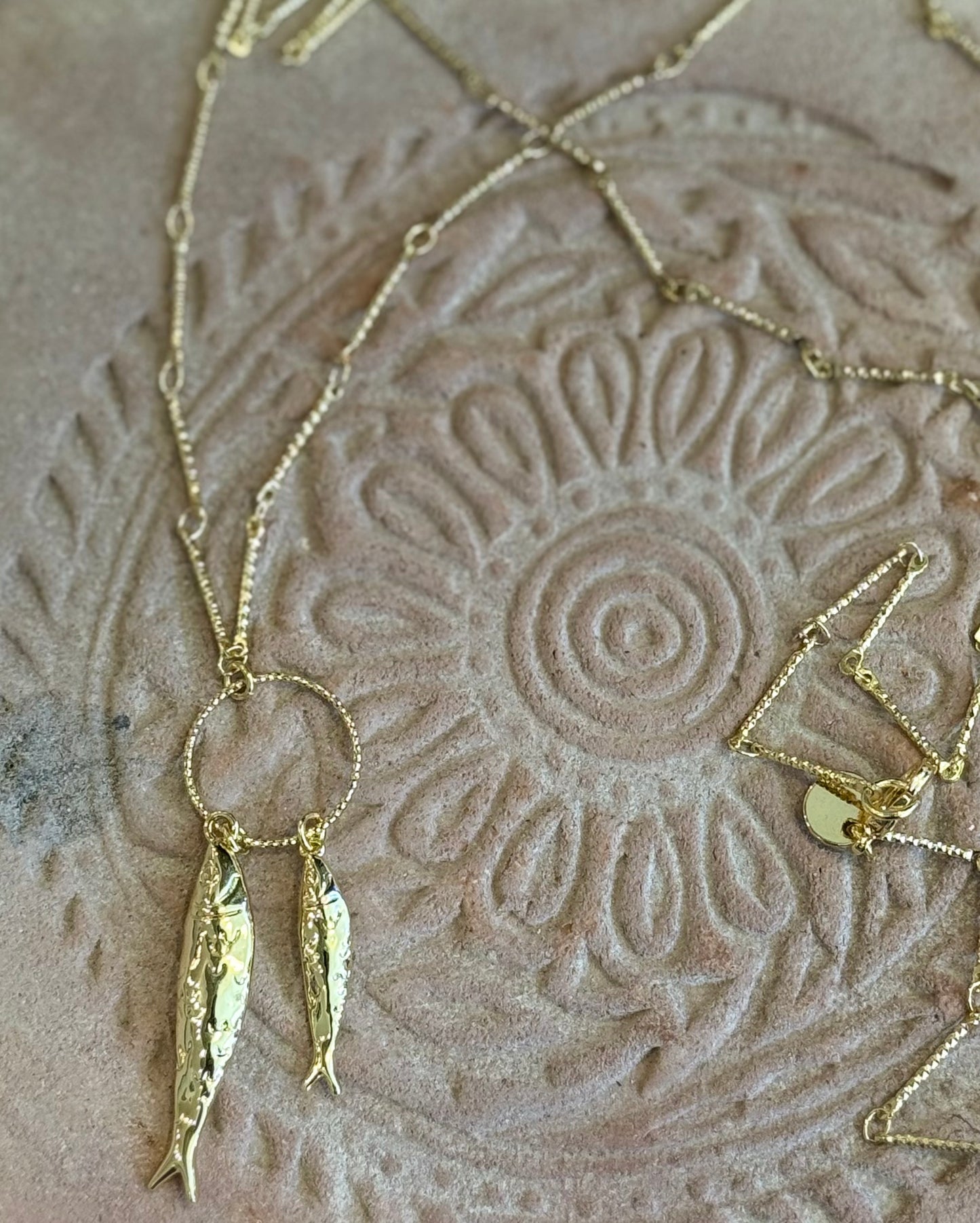 Sardine Fish Long Gold Necklace