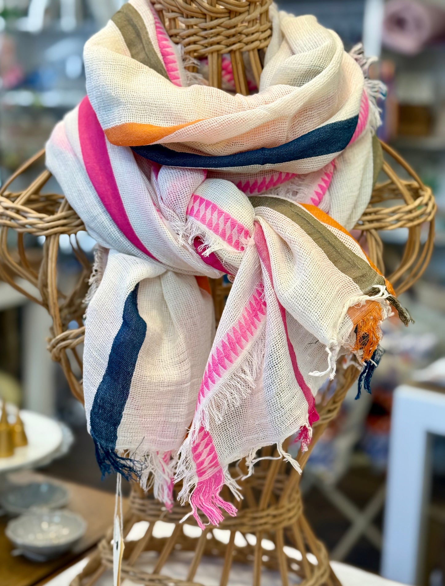 Cream scarf with multi stripes by Ombré London