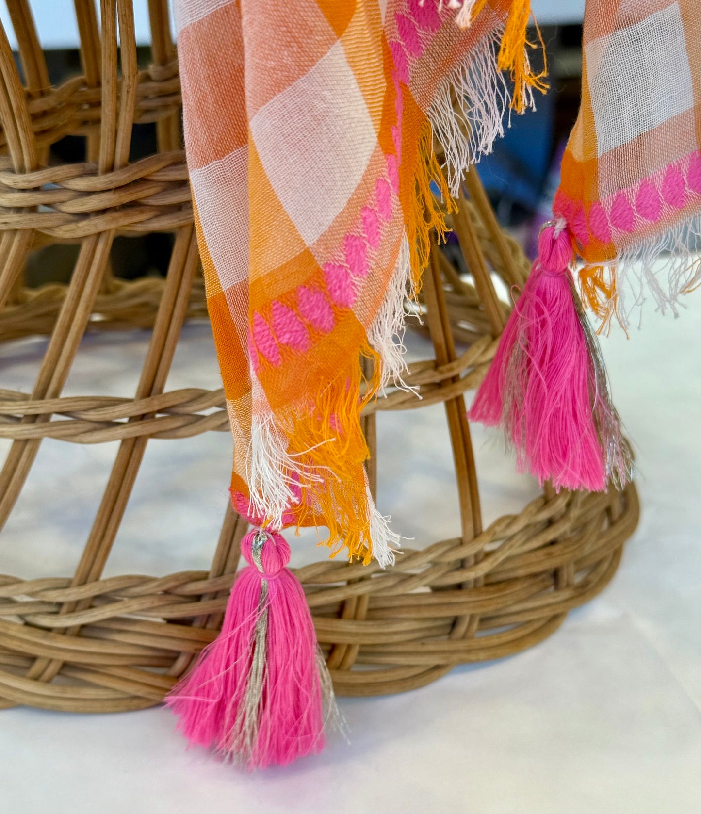 Orange check tassle scarf by Ombré London