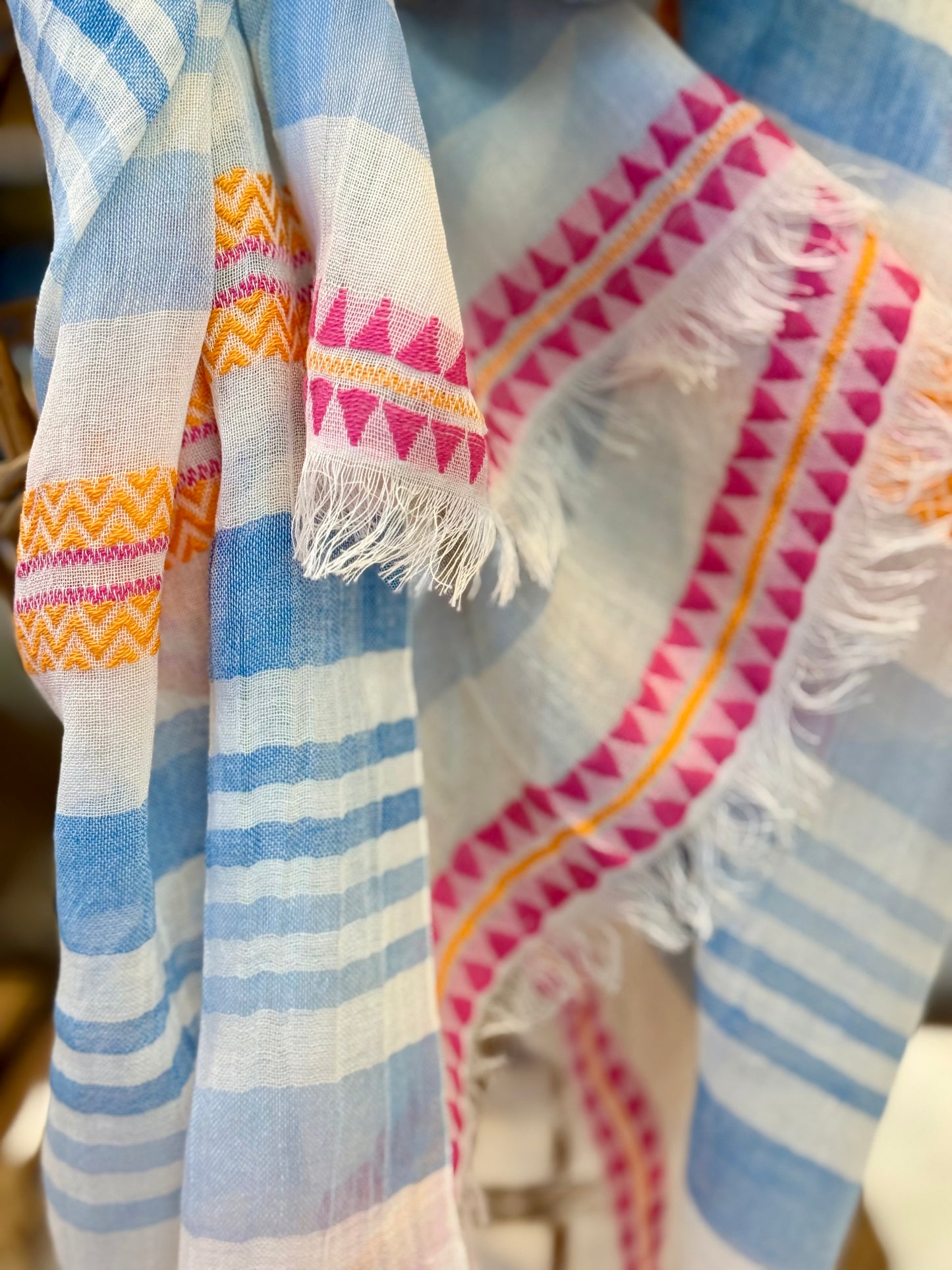 Blue, pink and orange stripe scarf by Ombré London
