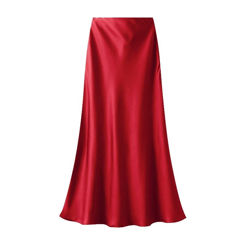 Satin Slip Skirt in Red