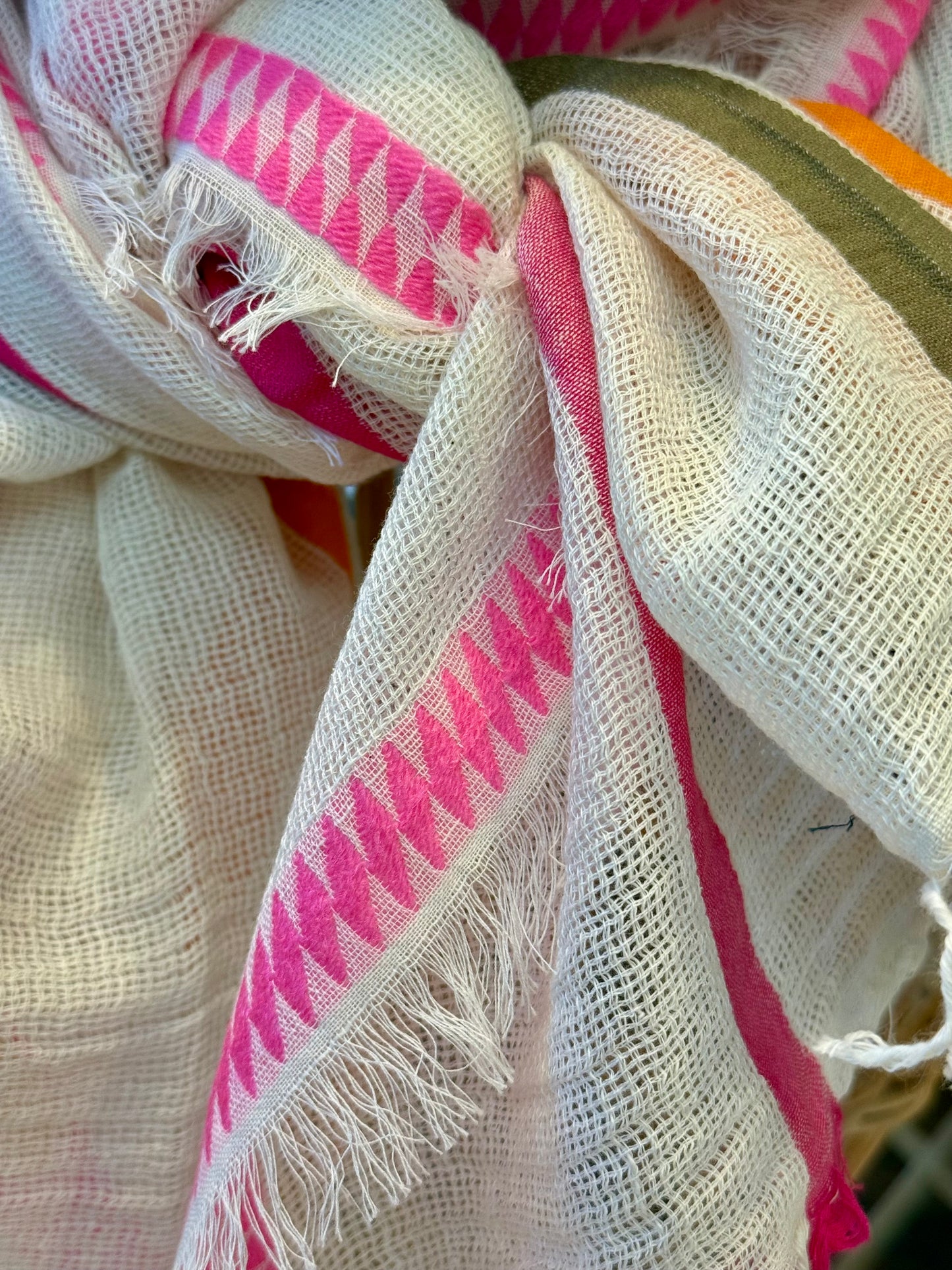 Cream scarf with multi stripes by Ombré London