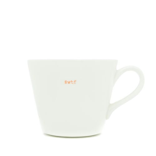 Ceramic mug orange writing ‘#wtf’