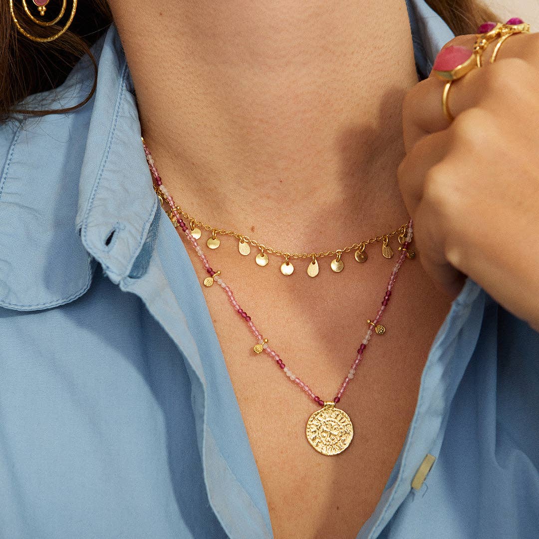 Bondi Beaded Coin Necklace Pink