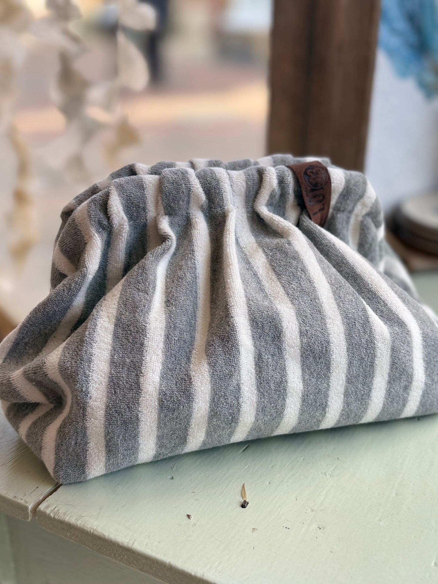 Grey and white terry clutch bag