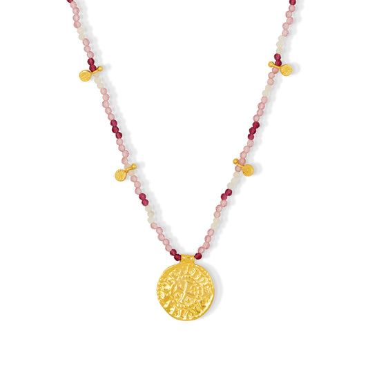 Bondi Beaded Coin Necklace Pink