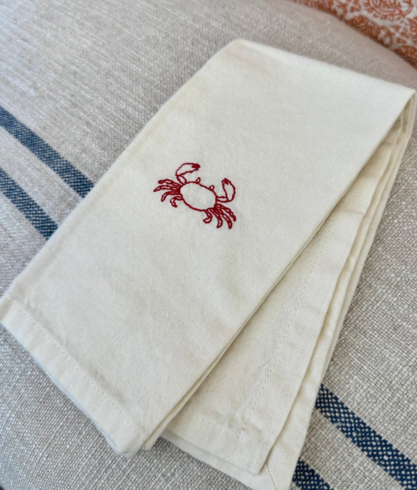 Crab embroidered napkin