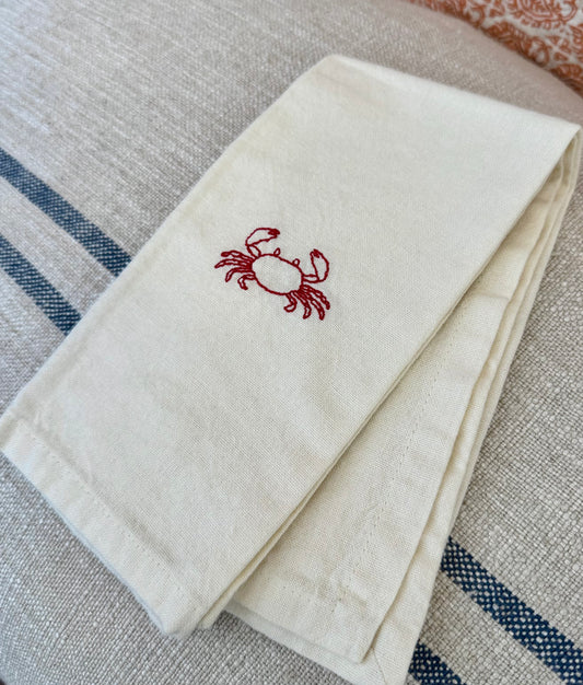 Crab embroidered napkin