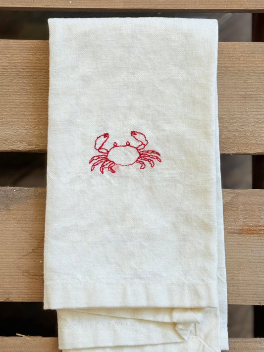 Crab embroidered napkin - red