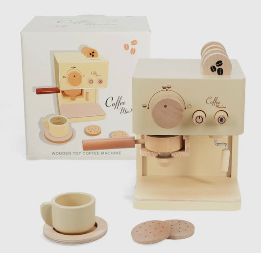 Wooden toy coffee machine playset