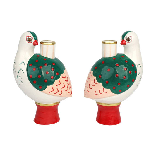 Hand-Painted Bird Ceramic Candle Holder