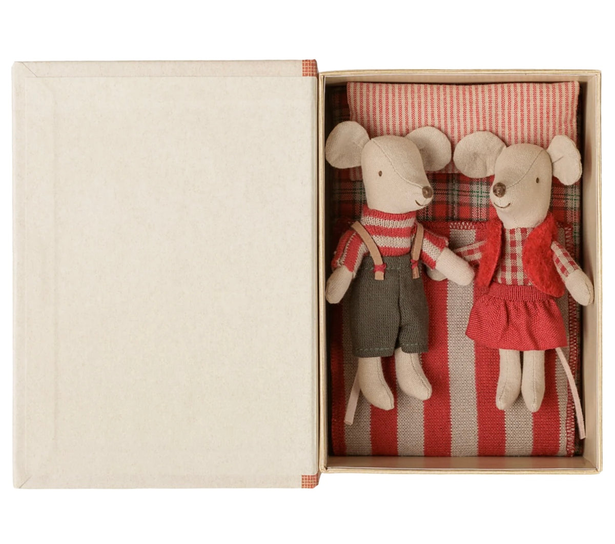 Christmas twin mice. Little sister and brother in book by Maileg