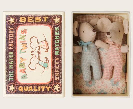 Twins, Baby mice in matchbox by Maileg (checker)