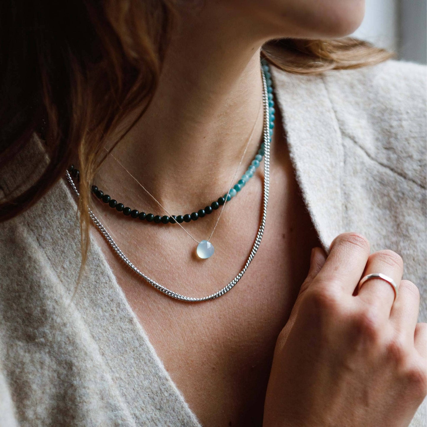 Sea Glass Chalcedony Fine Cord Necklace
