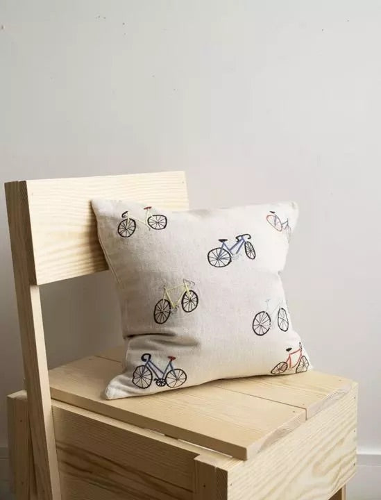Bicycle embroidered cushion by Fine Little Day