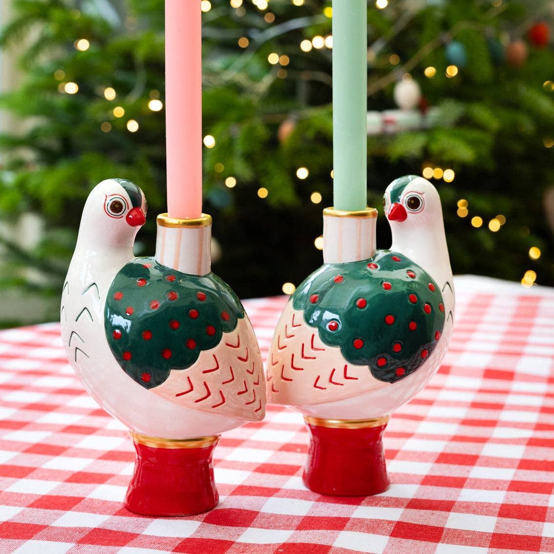 Hand-Painted Bird Ceramic Candle Holder