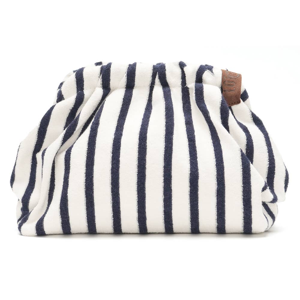 Navy and white terry clutch
