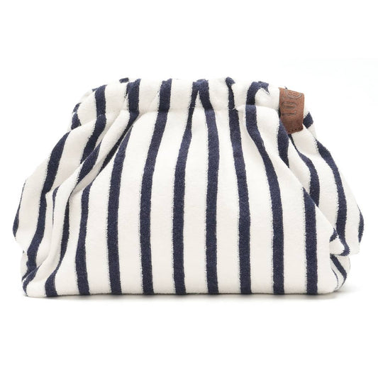 Navy and white terry clutch