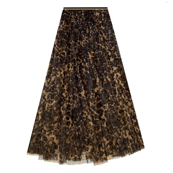 Tulle Layer Skirt in Dark Brown Leopard Print