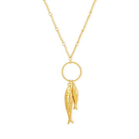 Sardine Fish Long Gold Necklace