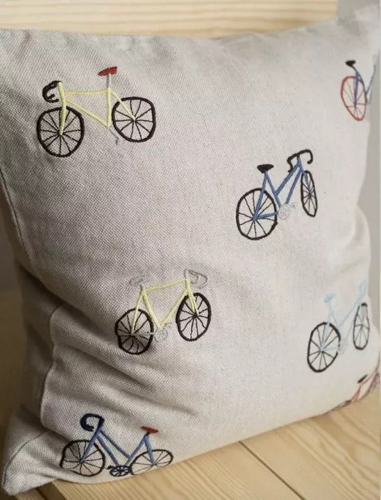 Bicycle embroidered cushion by Fine Little Day