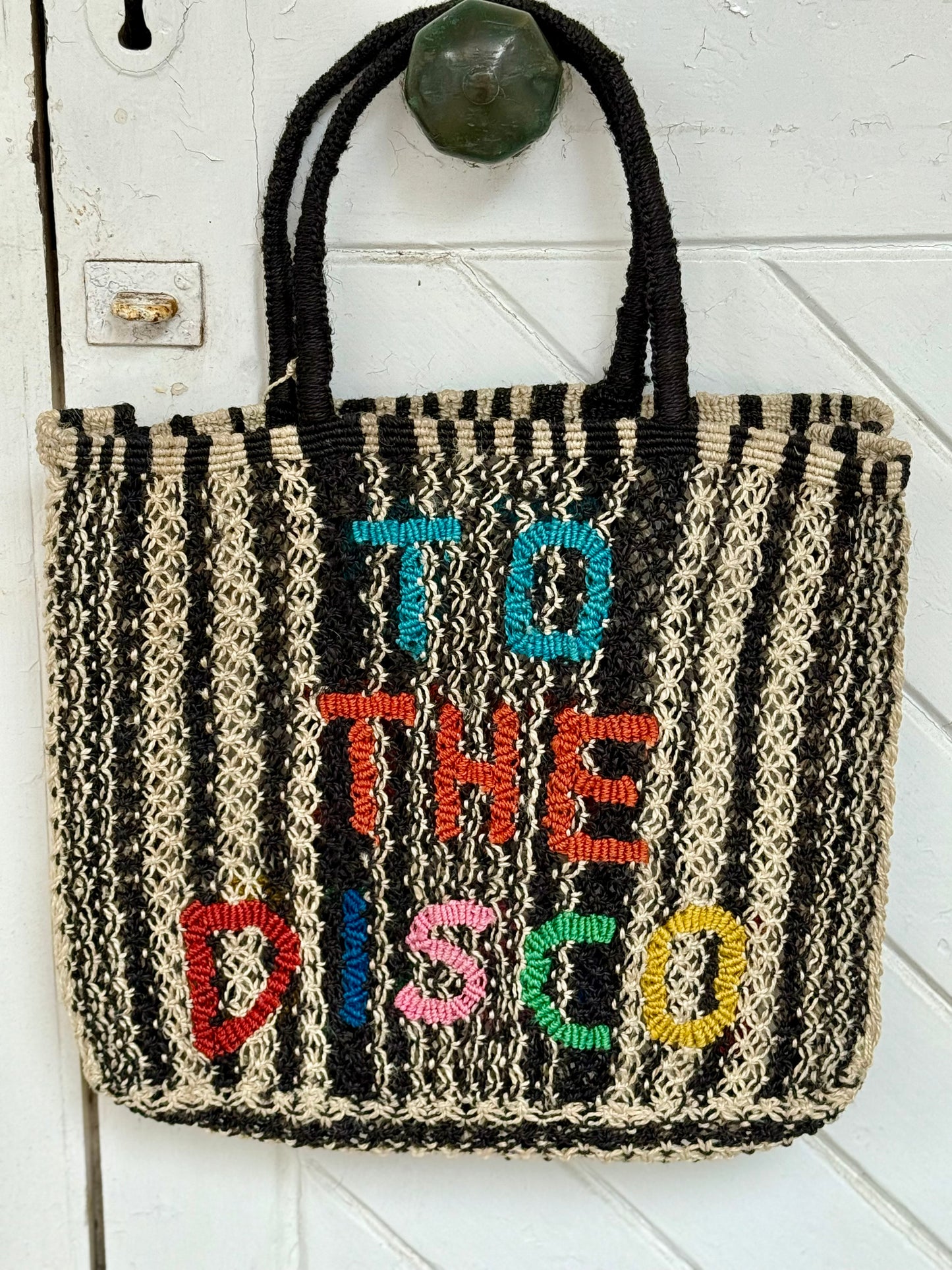 The Jacksons To The Disco Jute Bag Large, Black White Multi