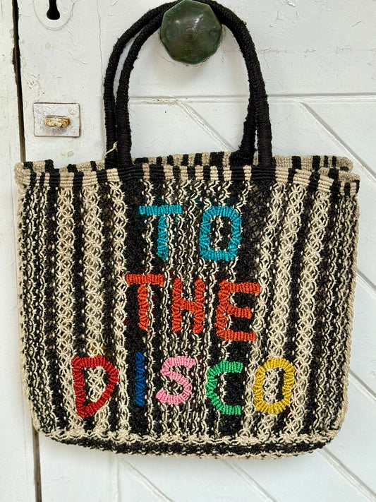 The Jacksons To The Disco Jute Bag Large, Black White Multi