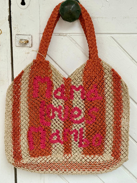 The Jacksons Mama Loves Mambo Jute Bag Peach Natural Pink