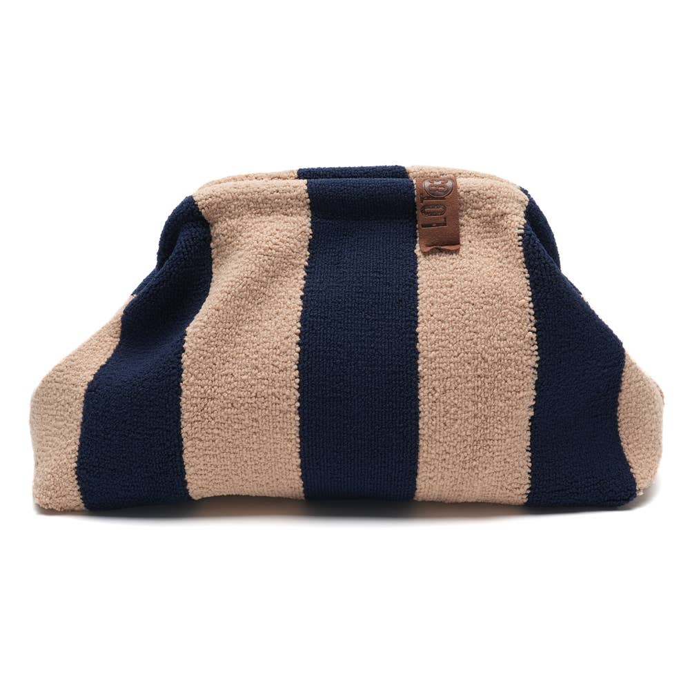 Navy and tan terry clutch bag