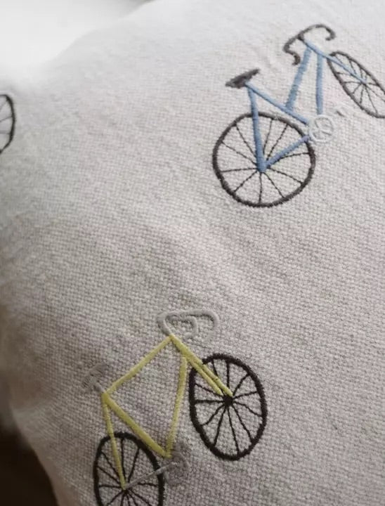 Bicycle embroidered cushion by Fine Little Day