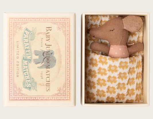 Sleepy wakes baby mouse in matchbox - rose by Maileg