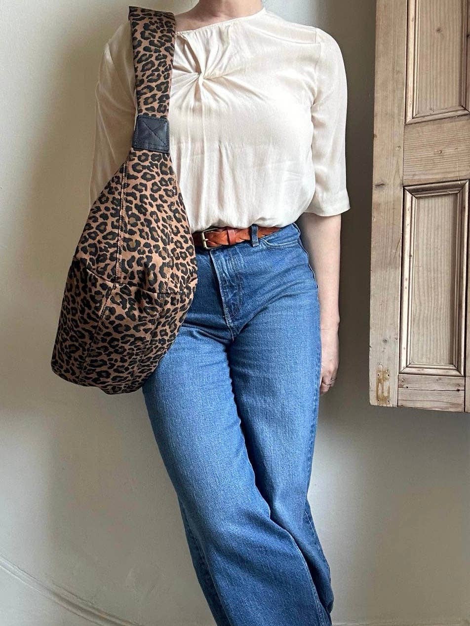 Brixton cross body sling bag - leopard print brown - large