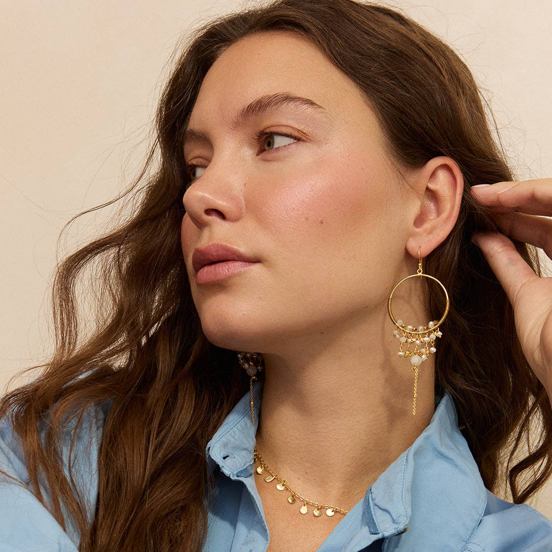 Destin Charm Hoop Earrings White