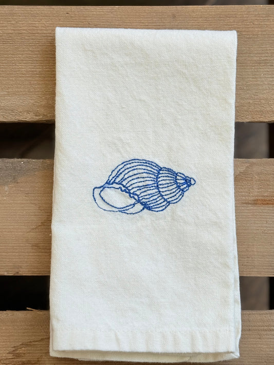 Shell embroidered cotton napkin - blue