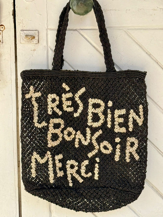 The Jacksons Tres Bien Bonsoir Merci Jute Bag Black