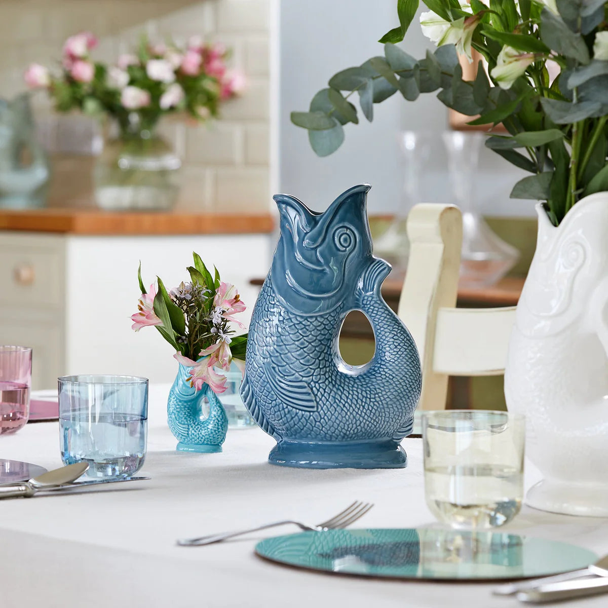 Blue grey fish jug By Gurgly