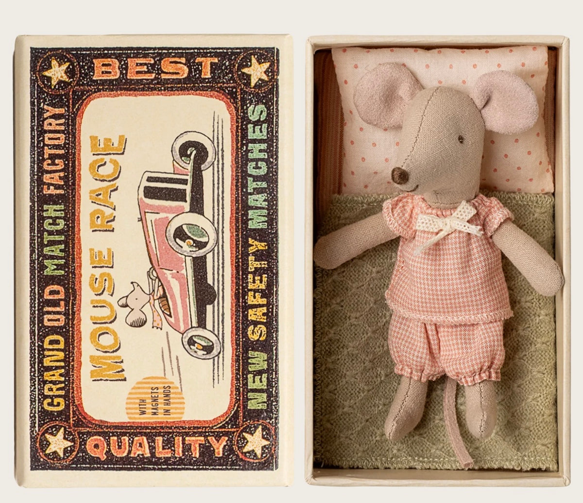 Little sister mouse in matchbox by Maileg