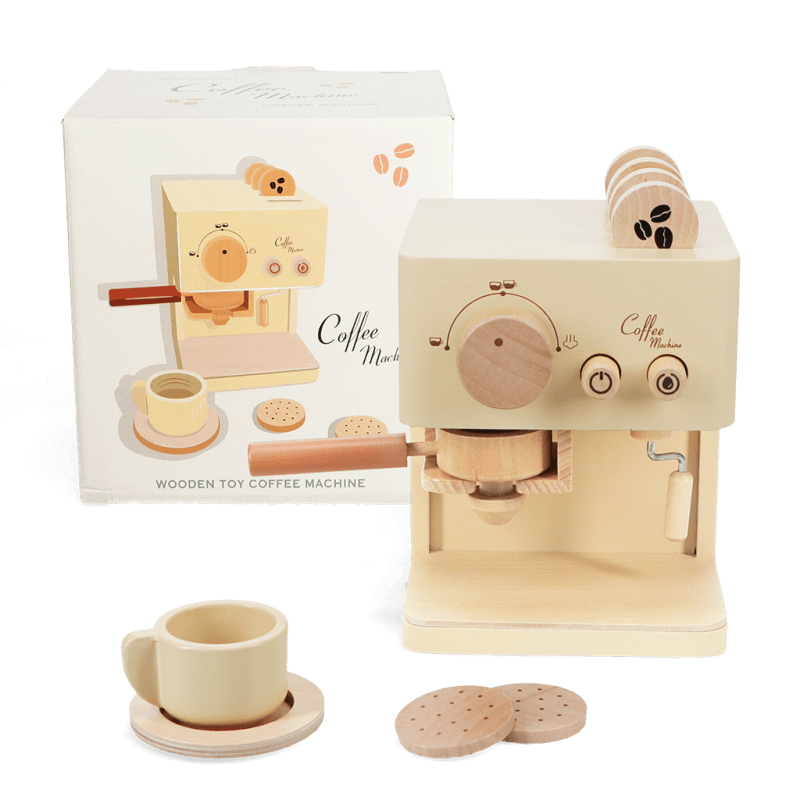 Wooden toy coffee machine playset