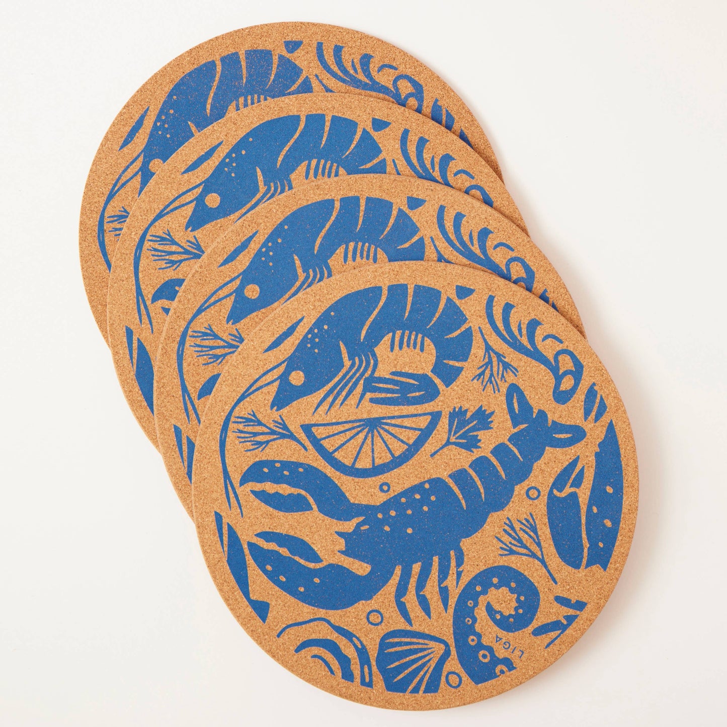 Cork Placemat 30cm - Seafood Platter S/4