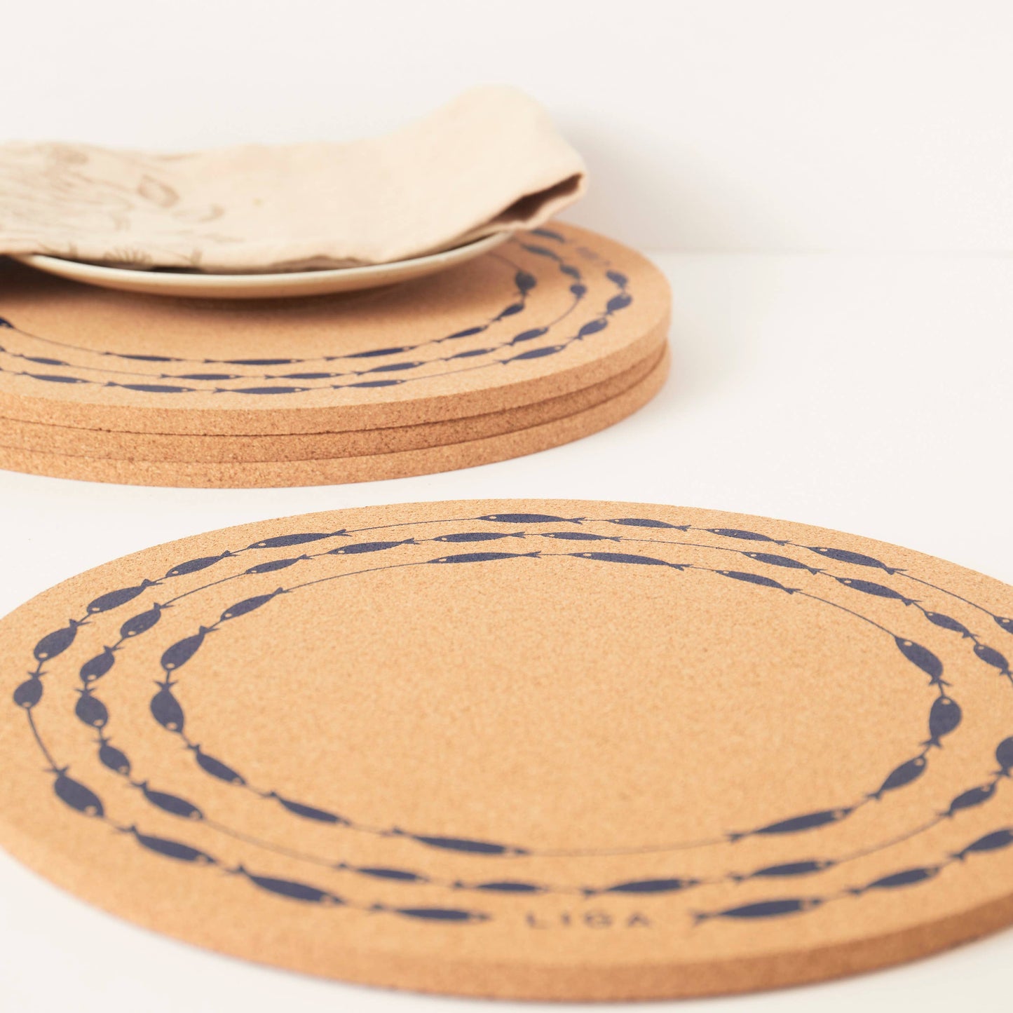 Cork Placemat 30cm - Fish on a Line S/4