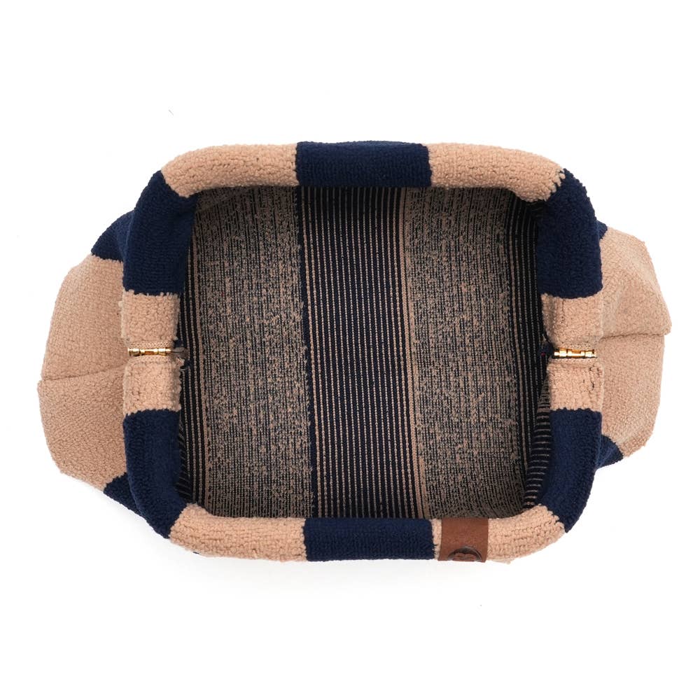 Navy and tan terry clutch bag